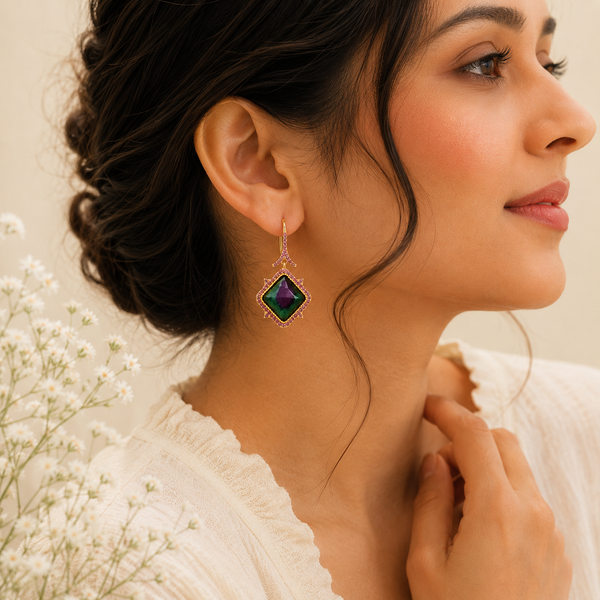 Ruby in Zoisite Gemstone Drop Earring Sterling Silver Gold Plated