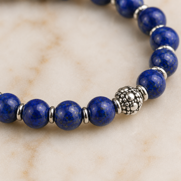 TEST — Lapis Lazuli Beaded Bracelet in Sterling Silver