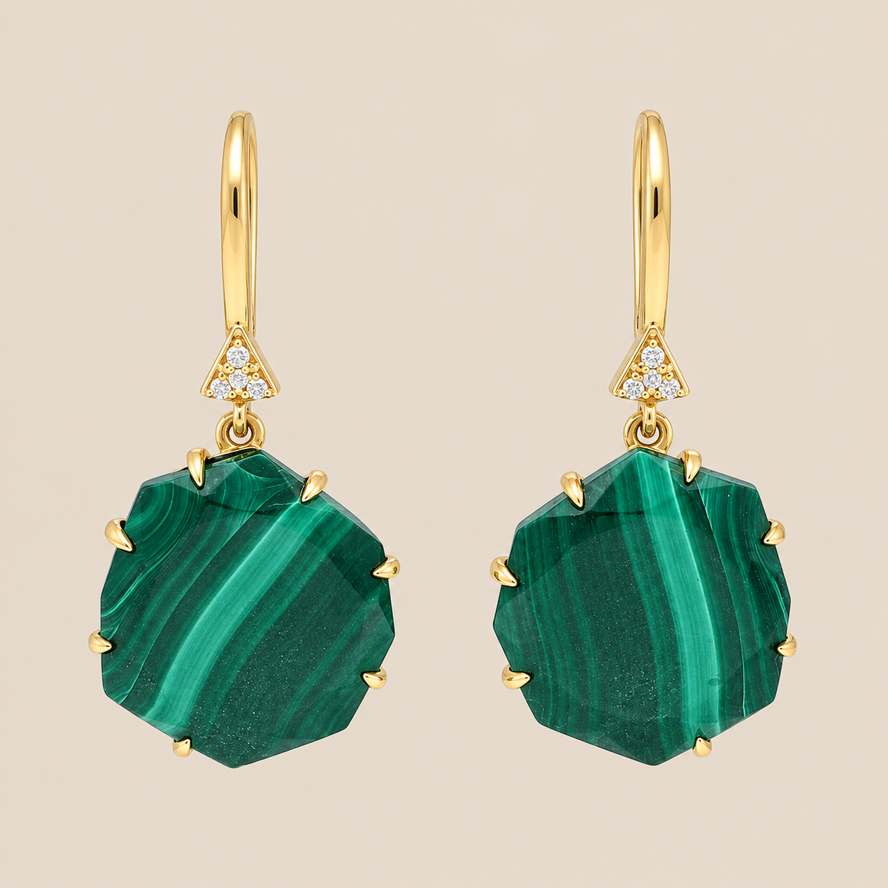Malachite Gemstone Drop Earrings Sterling Silver Gold Plated