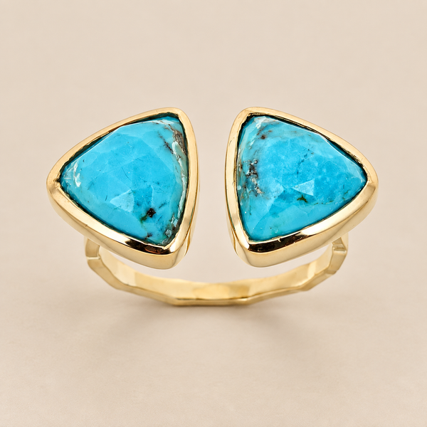 Kingman Turquoise Statement Twin Ring Sterling Silver Gold Plated for Women