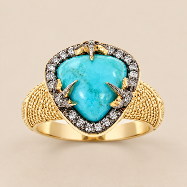 Kingman Turquoise Unique Fashion Ring Sterling Silver Gold Plated for Women