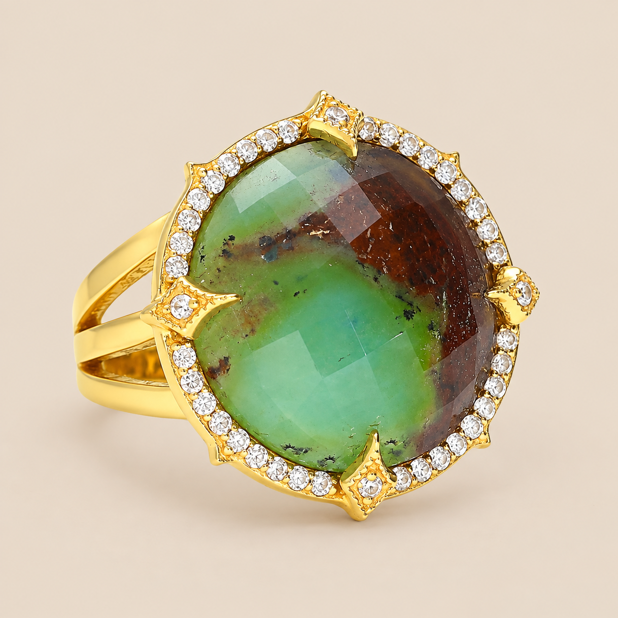 Chrysoprase Large Statement Cocktail Ring Sterling Silver Gold Plated for Women