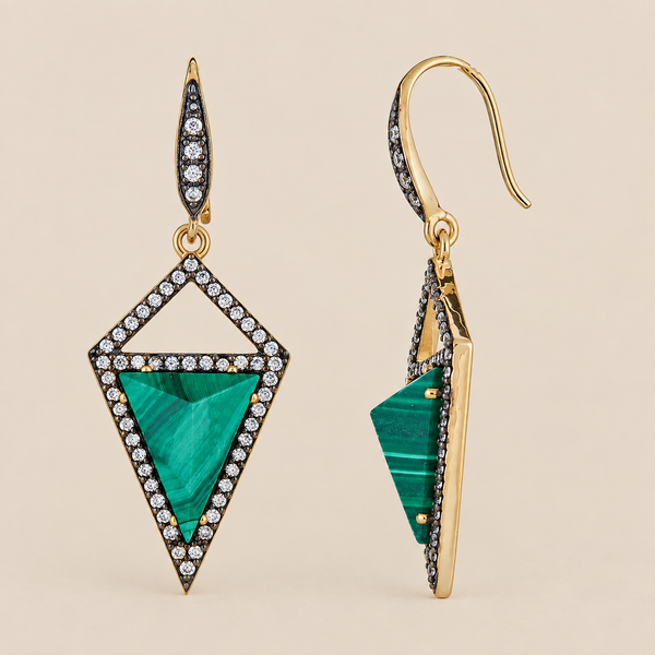 Malachite Unique Drop Fashion Earrings Sterling Silver Gold Plated