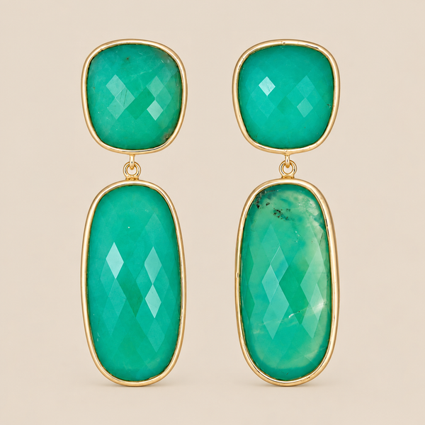 Chrysoprase Rectangle Dangle Drop Earrings Sterling Silver Gold Plated
