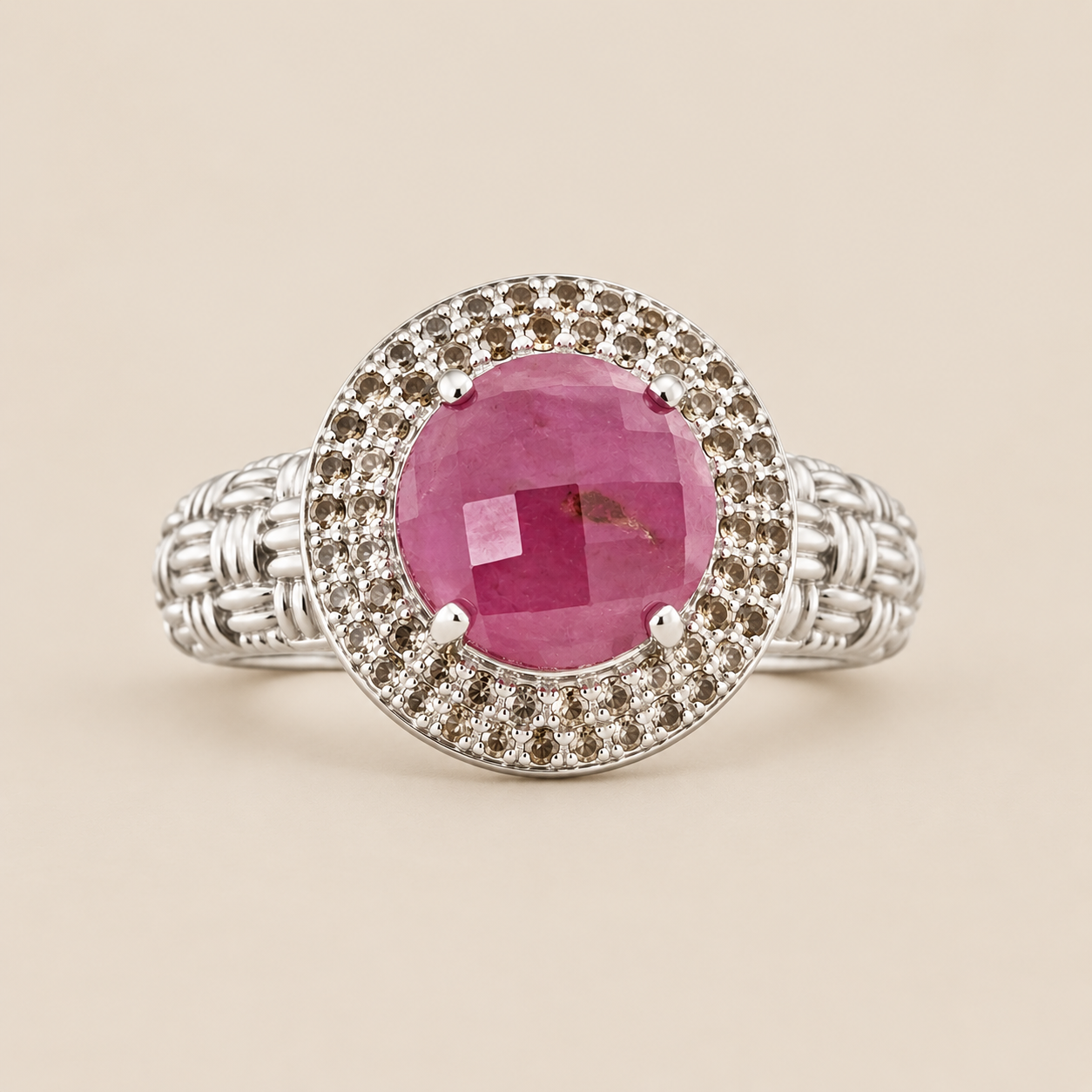 Ruby Statement Cocktail Ring Sterling Silver Rhodium for Women