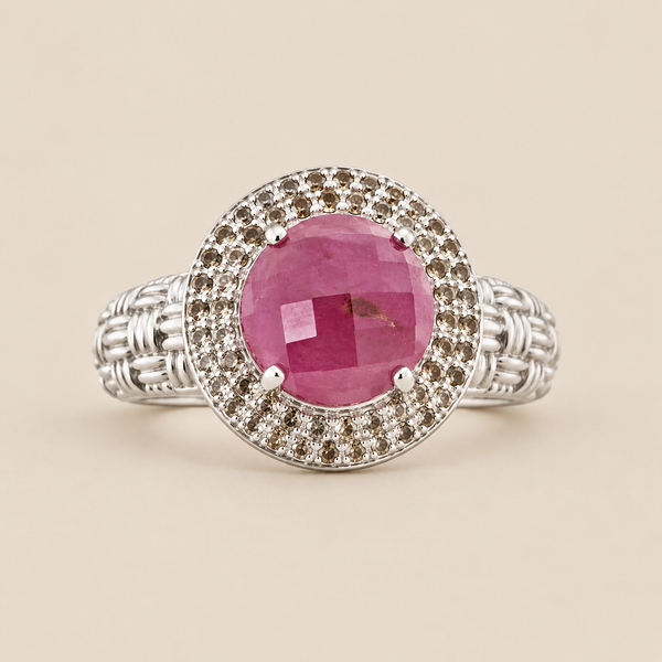 Ruby Statement Cocktail Ring Sterling Silver Rhodium for Women
