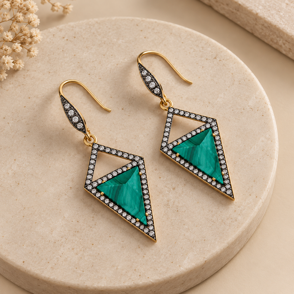 Malachite Unique Drop Fashion Earrings Sterling Silver Gold Plated