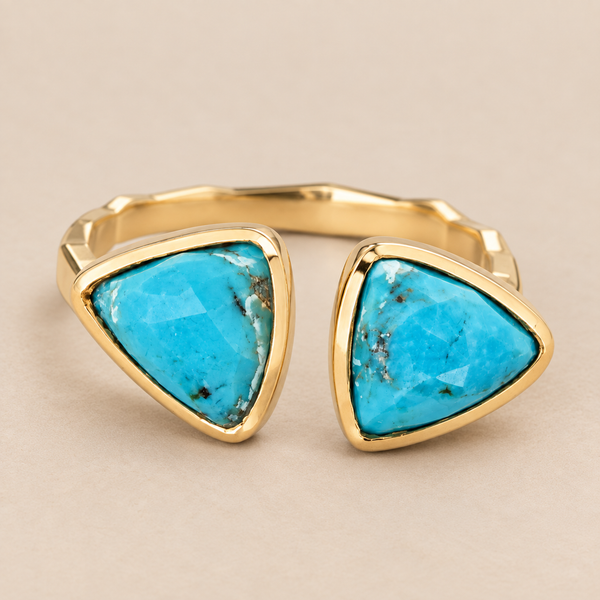 Kingman Turquoise Statement Twin Ring Sterling Silver Gold Plated for Women