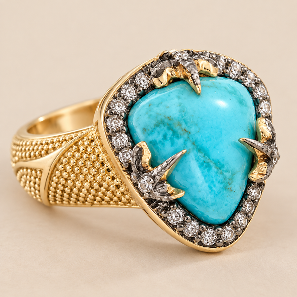 Kingman Turquoise Unique Fashion Ring Sterling Silver Gold Plated for Women