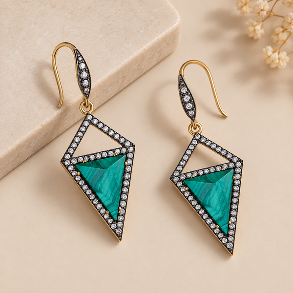 Malachite Unique Drop Fashion Earrings Sterling Silver Gold Plated