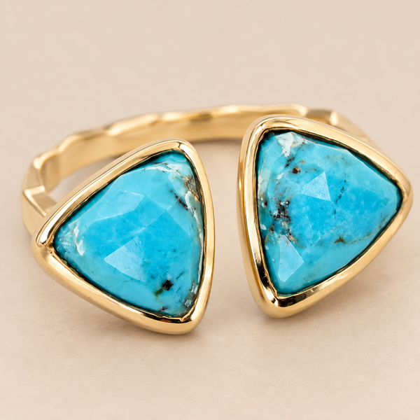 Kingman Turquoise Statement Twin Ring Sterling Silver Gold Plated for Women