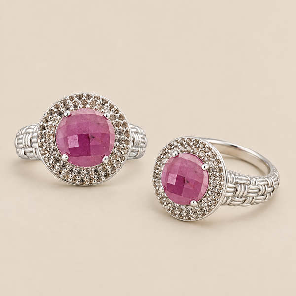 Ruby Statement Cocktail Ring Sterling Silver Rhodium for Women
