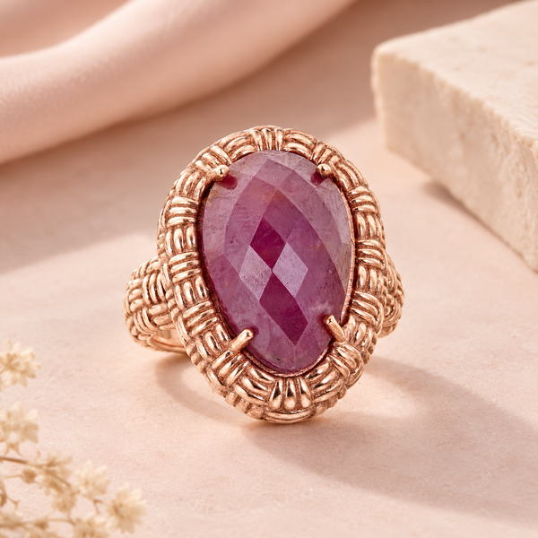 Ruby Large Gemstone Dinner Ring Sterling Silver Rose Rhodium for Women