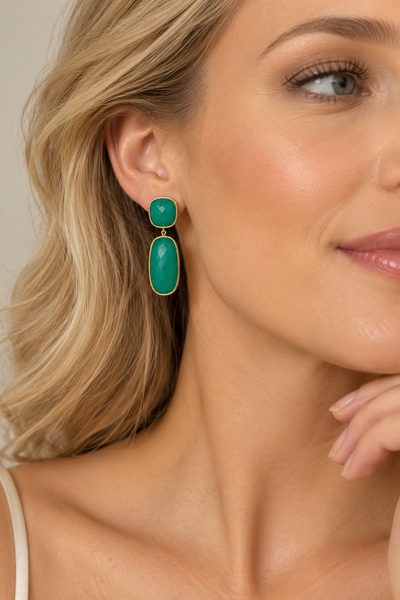 Chrysoprase Rectangle Dangle Drop Earrings Sterling Silver Gold Plated