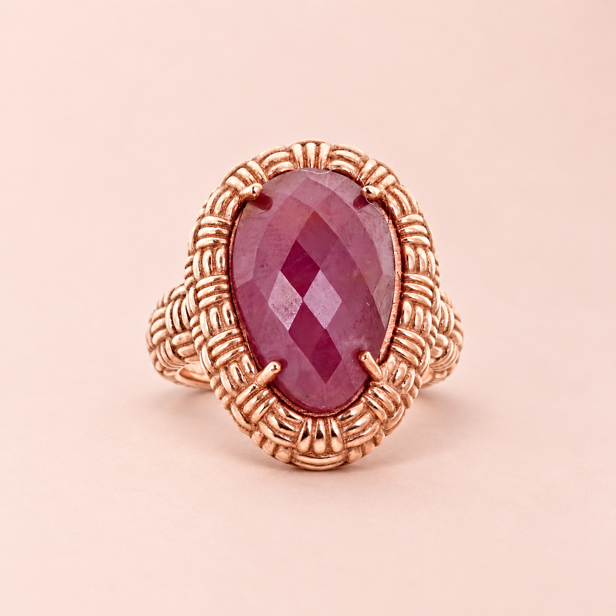 Ruby Large Gemstone Dinner Ring Sterling Silver Rose Rhodium for Women