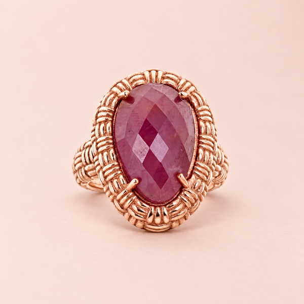 Ruby Large Gemstone Dinner Ring Sterling Silver Rose Rhodium for Women