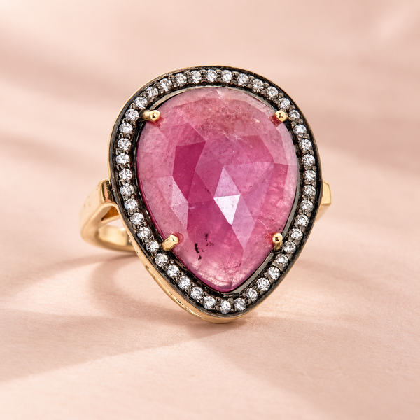 Ruby Large Gemstone Cocktail Ring Sterling Silver Gold Plated for Ladies