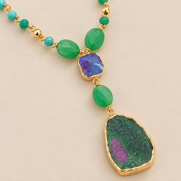 Chrysoprase Chalcedony Extra Long Beaded Strand Pendant Necklace Sterling Silver Gold Plated