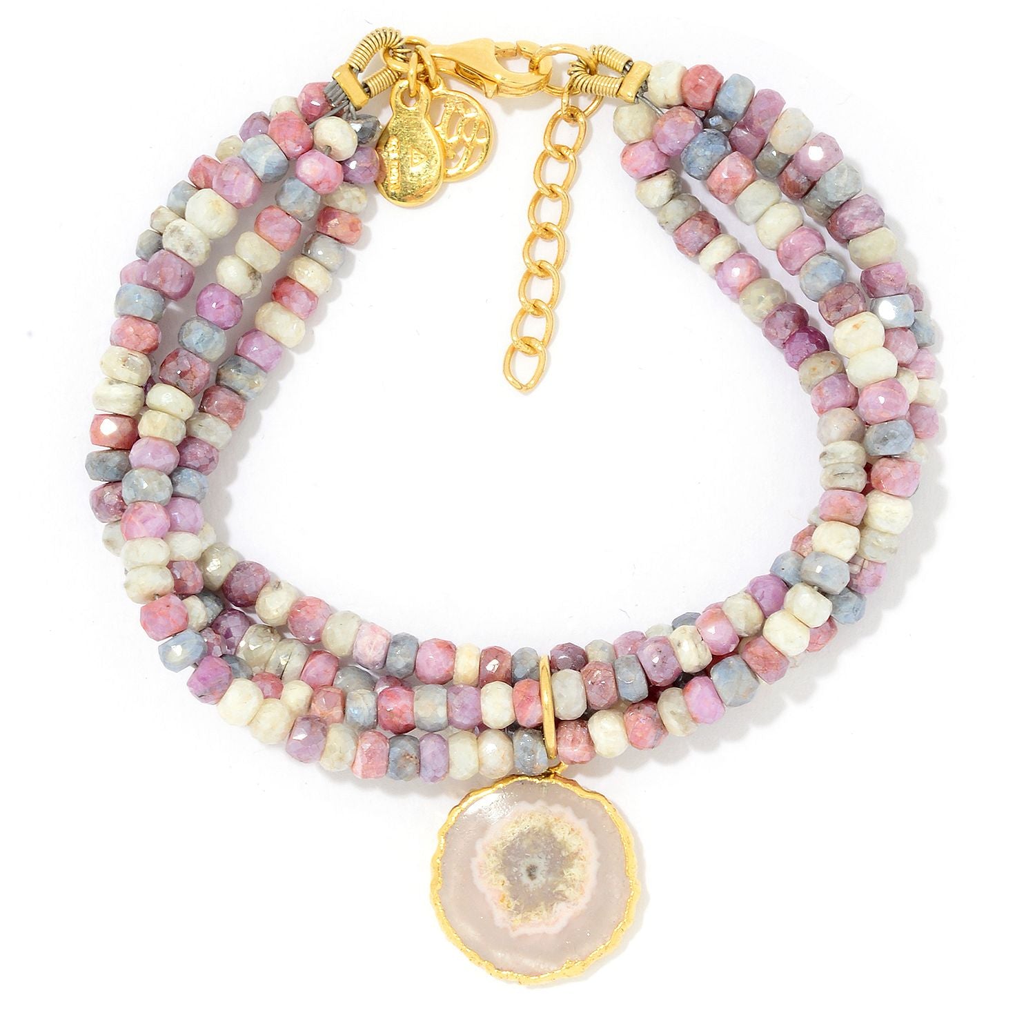 gemstone beaded bracetes with charm, gift for wife