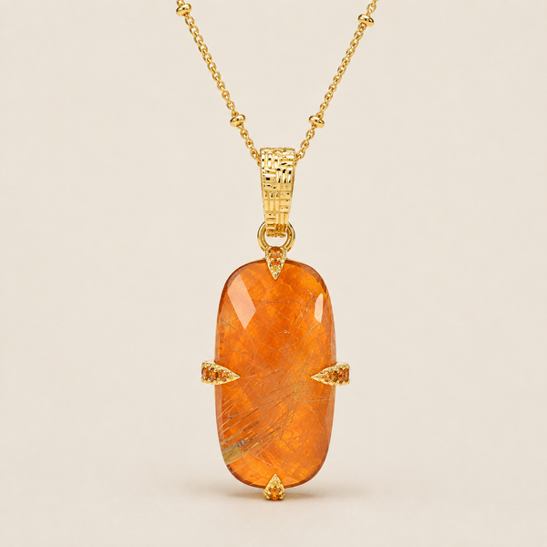 Golden Rutilated Quartz Doublet, Red Onyx, Champagne Zircon Sterling Silver Gold Plated Pendant