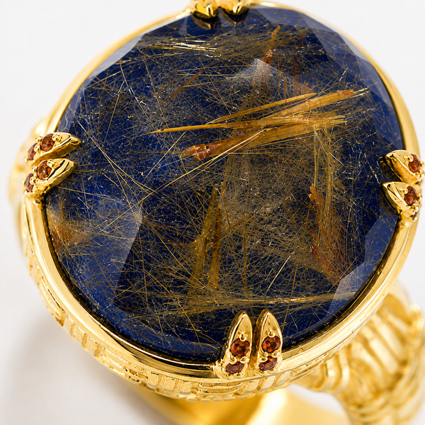Lapis Lazuli Doublet Large Gemstone Cocktail Ring Sterling Silver Gold Plated