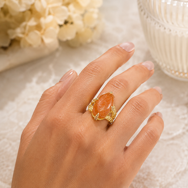 Rutilated Quartz Doublet Vintage Dinner Ring Sterling Silver Gold Plated for Ladies