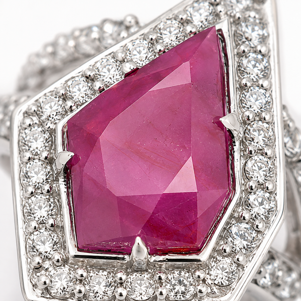 Pink Sapphire with Natural Zircon Sterling Silver Rhodium Ring
