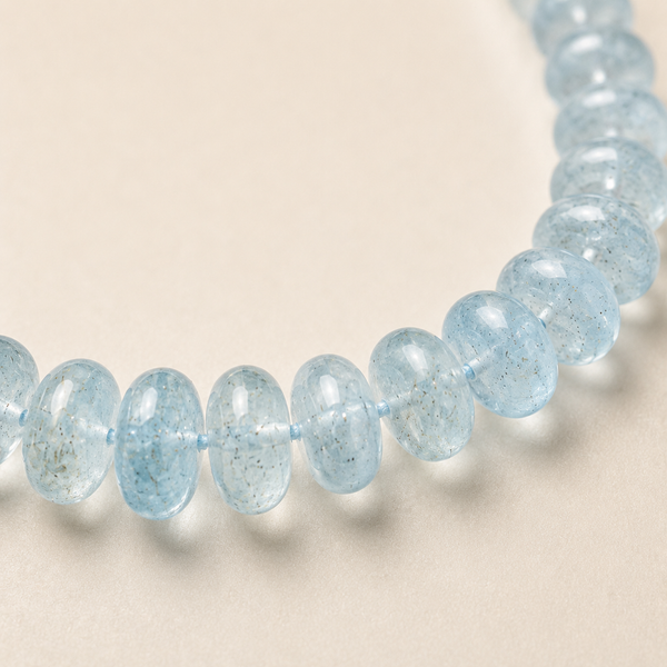Blue Milky Aquamarine Bead Necklace in Sterling Silver 22k Gold Plated. 18"