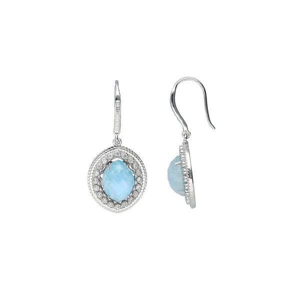 Rainbow Moonstone Doublet, Apatite, Natural Zircon Sterling Silver Rhodium Earring