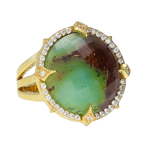 cocktail ring for women, Max Chrysoprase with Natural Zircon Sterling Silver Gold Plated Large Gemstone Statement Ring for Women