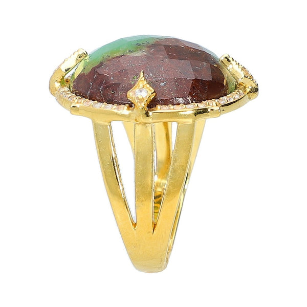 Chrysoprase Large Statement Cocktail Ring Sterling Silver Gold Plated for Women