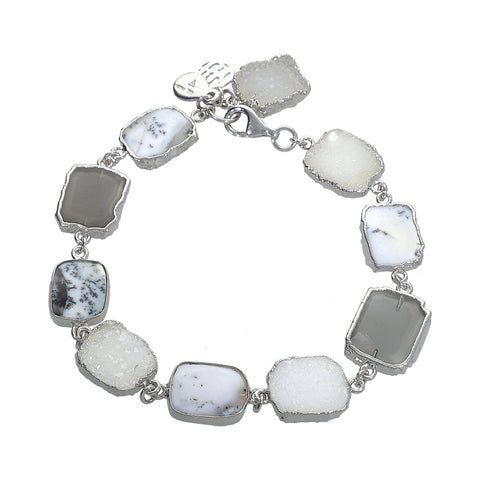 Dendrite Opal Sterling Silver Rhodium Semi Precious Gemstone Bracelet, jewelry gift for grandmother