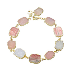 Rhodochrosite Pink Druzy and White Druzy Sterling Silver Gold Plated Bracelet