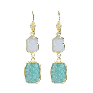 White Druzy Amazonite and Apatite Sterling Silver Gold Plated Earrings