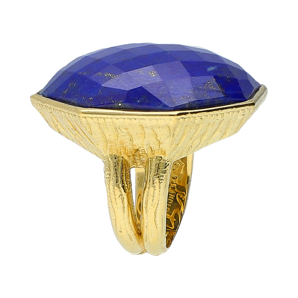 Lapis Lazuli Large Gemstone Cocktail Ring Sterling Silver Gold Plated for Women