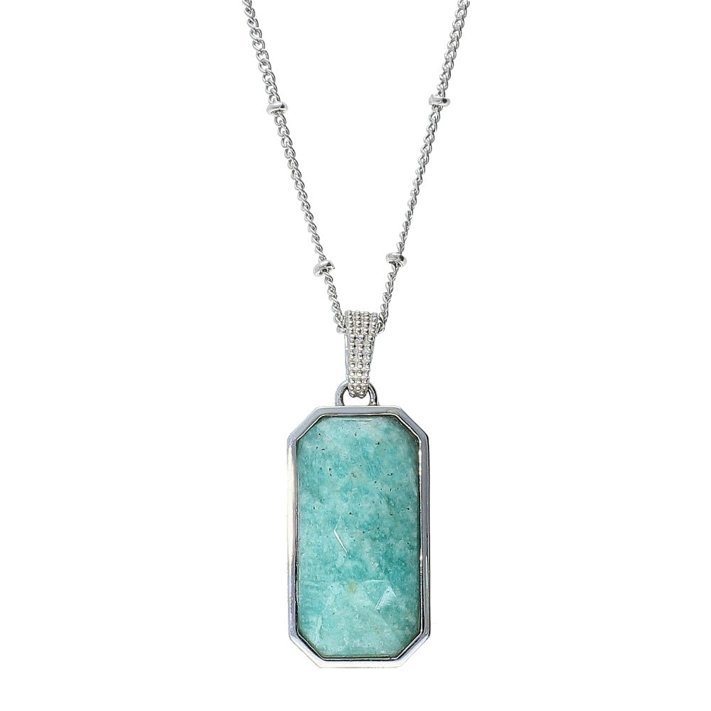 Amazonite 18 Inch Satellite Chain Sterling Silver Rhodium enhancer Pendant with 2 Inch Extender