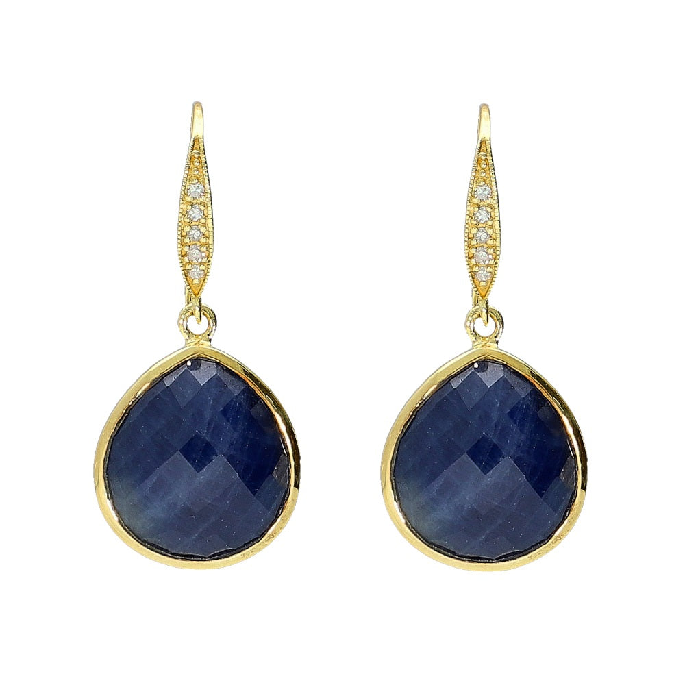 Blue Sapphire Gemstone Drop Earrings Sterling Silver Gold Plated , christmas gift for girlfriend