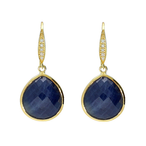 Blue Sapphire and White Diamond Sterling Silver Gold Plated Earrings