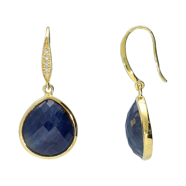 Blue Sapphire Gemstone Drop Earrings Sterling Silver Gold Plated