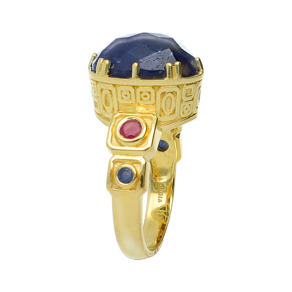 Blue Sapphire Statement Fashion Ring Sterling Silver Gold Plated for Women