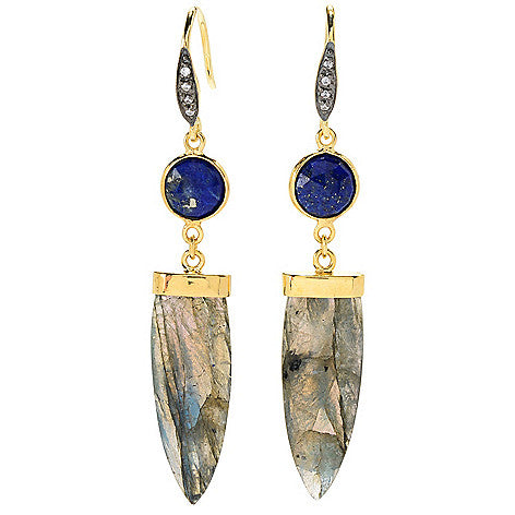 Labradorite, Lapis Lazuli, Natural Zircon Sterling Silver Gold Plated Earrings