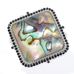 Crystal Quartz Doublet, Abalone, Black Spinel Sterling Silver Rhodium Large Gemstone Cocktail Ring, designer ring christmas jewelry gift for girlfriend