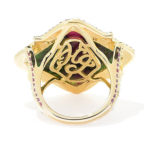 Ruby in Zoisite Large Gemstone Cocktail Ring Sterling Silver Gold Plated for Women