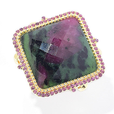 Ruby in Zoisite, Pink Sapphire Sterling Silver Gold Plated Large Gemstone Statement Ring for Women, designer big gem ring, christmas jewelry gift for wife