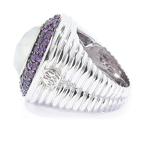 Moonstone and Amethyst Statement Cocktail Ring Sterling Silver Rhodium for Women
