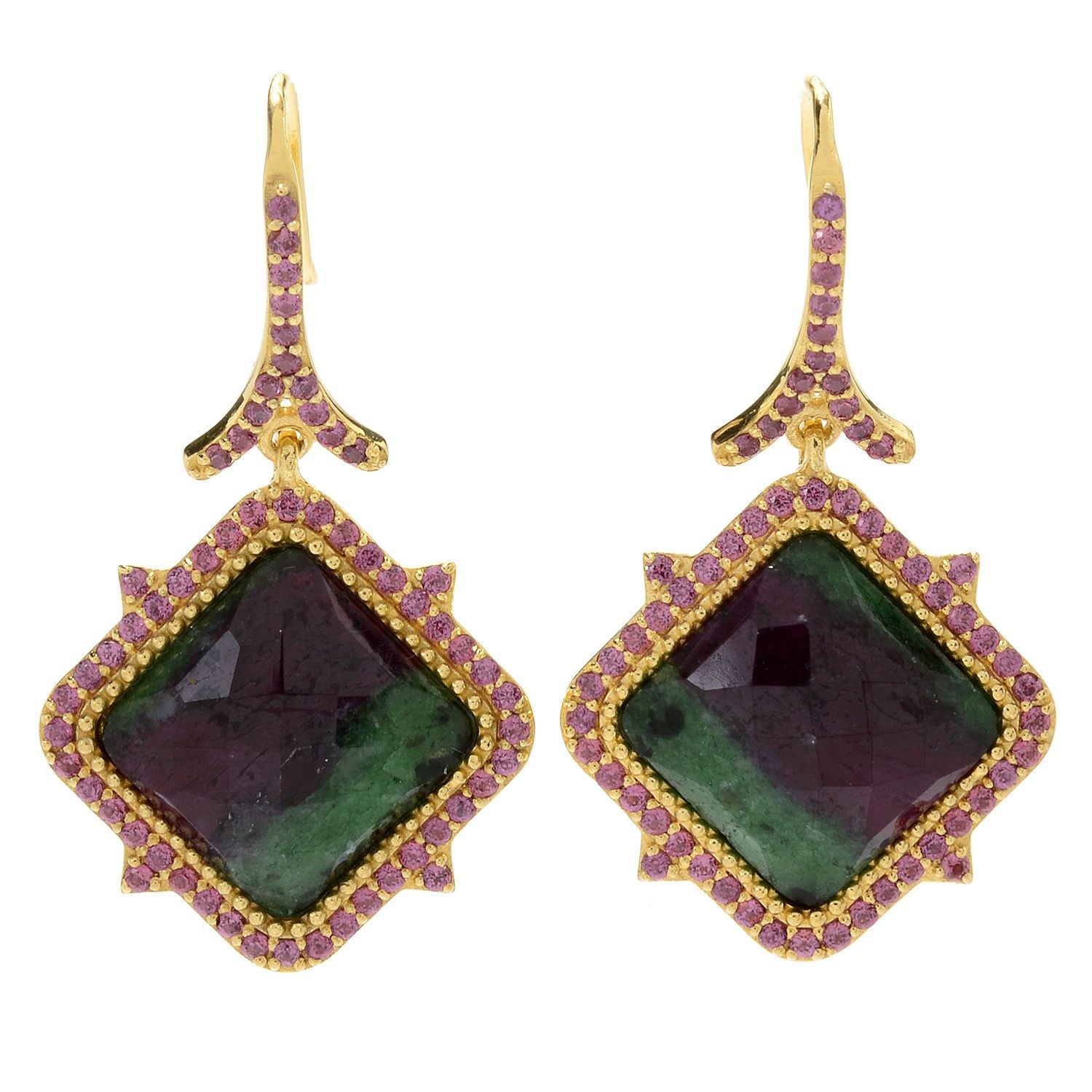 Ruby in Zoisite, Pink Sapphire Sterling Silver Gold Plated Earring