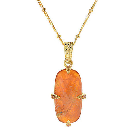 Golden Rutilated Quartz Doublet, Red Onyx, Champagne Zircon Sterling Silver Gold Plated Pendant