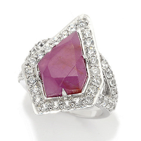 Pink Sapphire with Natural Zircon Sterling Silver Rhodium Ring