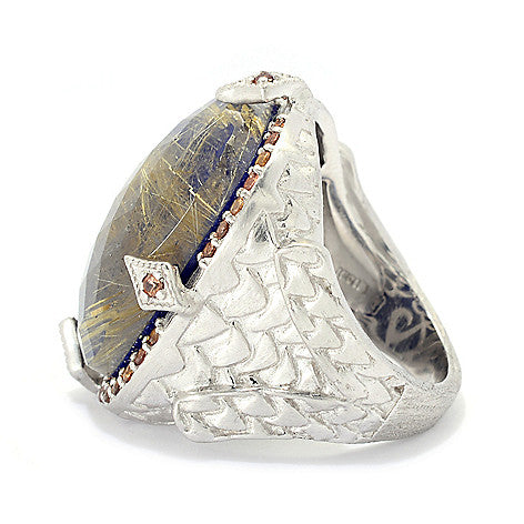 Lapis Lazuli Doublet Large Statement Cocktail Ring Sterling Silver Rhodium for Women