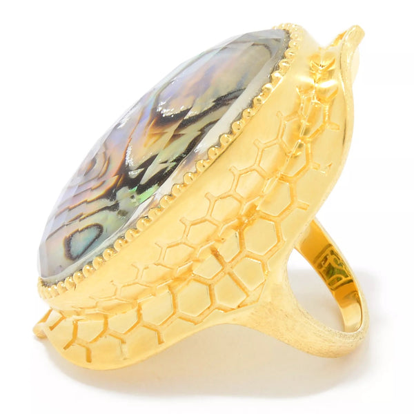 Abalone Doublet Vintage Dinner Ring Sterling Silver Gold Plated for Ladies